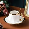 Pires para xícara de café de cerâmica fosca com diamante retrô de alta qualidade com colher estilo nórdico dourado pequena luxuosa xícara de chá da tarde atacado