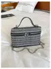 Bolsa de Celular de Tecido Trançado de Alta Qualidade, Bolsa Caixa Compacta Exquisita, Bolsa Quadrada Pequena, Design de Nicho, Bolsa Transversal com Corrente da Moda