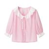 Amazon Aliexpress Exportação Transfronteiriça Roupas Femininas 2025 Verão Novo Estilo Gola Boneca Camisa Bordada Top de Abotoamento Simples
