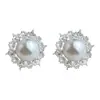 Brincos de Tarraxa Redondos Geométricos de Zircônia e Pérola Estilo Retro Leve Moda Francesa Estilo de Luxo Leve Brinco com Sensação de Alto Padrão