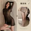 Lencería Sexy con Malla Transparente, Vestido Camisón Sexy de Manga Larga de una Sola Capa, Camisón Seductor Bodycon, Tallas Grandes