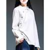 Novo Top Retrô Artístico Estilo Chinês 205 Algodão e Linho com Carcela de Botões, Gola Assimétrica, Vestido Chá, Camisa Zen de Manga Longa para Mulheres