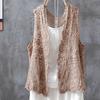 2023 Nuevo Chal Hueco de Ganchillo Original Chaleco Artístico Vintage para Mujer Algodón Puro Transpirable Holgado Cardigan Exterior para Mujer