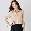 Camisa satinada gris azul de 8 colores primavera/otoño 2026 tapeta oculta estilo vintage Hong Kong fluida para el trabajo madura manga larga