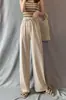 Pantalones de Pierna Ancha Finos de Seda de Hielo para Mujer de Primavera y Verano, de Cintura Alta, Caídos, Nuevo Estilo de Verano, Pantalones Casuales Adelgazantes, Pantalones Largos con Bolsillos, Transfronterizo