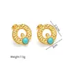 Pendientes retro europeos y americanos de acero inoxidable, oro de 18k, redondos, con textura de turquesa, pendientes de borlas modernos y de alta gama
