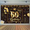 Amazon Nueva Tela de Bandera Tema Negro Dorado Decoración de Cumpleaños Banner Feliz Cumpleaños Fondo de Fotografía Tela de Bandera