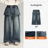 Pudding Haru Roupa de Outono Meninas Roupas Infantis Calça Jeans Outono 2026 Novo Estilo Crianças Tendência Legal Calça Saia Falsa de Duas Peças