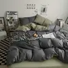 Juego de Cuatro Piezas de Algodón Lavable Suave Súper Suave Color Liso para Dormir Ropa de Cama Juego de Tres Piezas para Dormitorio de Estudiantes Sábana Ajustable Sábana Plana Funda Nórdica Venta al por Mayor