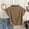 Camiseta Popular de Internet Estilo Puro Deseo Cuello Medio Manga Corta para Mujer Verano 2024 Nuevo Estilo Americano Retro Versátil que Reduce la Edad Top Estilo Occidental