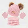 Chapéu de Lã com Pompom Quente de Inverno Amazon Transfronteiriço, Conjunto de Três Peças com Cachecol e Luvas, Chapéu Infantil