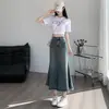 Saia Jeans Vintage Feminina Outono 2024 Nova Pequena Cintura Alta Modelo A Cauda de Peixe Média