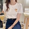 Camiseta Fresca e Simples de Manga Curta para Mulheres, Popular de Algodão para o Verão, Gola Redonda, Estilo Coreano, Top Solto, Camiseta Básica Versátil para Mulheres, Exportação