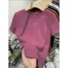 Camiseta de algodón puro con sentido del diseño, hombros rectos, manga corta, para mujer, primavera-verano, estilo básico, corte ajustado, estiliza, chica atractiva, top de cuello redondo, gris