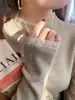 Top de Camada Base de Renda Amarela de Gola Alta para Mulheres, Roupa Íntima, Tricô de Outono/Inverno Novo Estilo