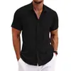 2026 Transfronteiriço Amazon Y2 Verão Mais Vendido Camisa Solta Cor Sólida Manga Curta Camisa de Linho de Bambu Cardigan para Homens