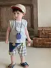 Conjunto de Chaleco de Dibujos Animados para Bebé 2026 Verano Nuevo Estilo Top sin Mangas para Bebé Conjunto de Dos Piezas a Cuadros de Manga Corta
