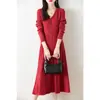 Novo Estilo Outono e Inverno 2026 Vestido Tricô 100% Lã Pura para Mulheres Gola V Cintura Marcada Manga Longa Suéter de Lã Mini Saia para Mulheres