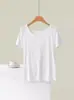 Camiseta de Algodão Canelada Fina de Verão com Gola Redonda e Manga Curta para Mulheres, para Usar como Peça Externa, Corte Justo, Cor Sólida, Top Versátil para Usar por Baixo