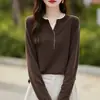 Top de punto fino de lana con cuello redondo, manga larga, abertura parcial y bloques de color, con un delicado diseño en capas, prenda versátil y elegante para mujer para primavera y otoño