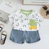 Roupa Infantil Meninos Roupa de Verão conjunto 2025 Novo Bebê Verão Fofo Gola Redonda Camiseta Manga Curta Conjunto de Duas Peças Bebê Tendência