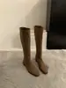 Botas largas de tacón grueso, punta fina, gamuza, corte ajustado para mujer, nueva colección otoño/invierno 2025, botas largas estilo coreano, botas de montar a media pantorrilla