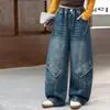 Pantalones de mezclilla para el trabajo de niña, nueva colección primavera 2026, para niñas mayores, corte holgado estilo americano, bolsillos grandes, pierna recta, diseño de pierna curva