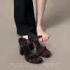 Sandálias Pretas de Plataforma Impermeáveis com Salto Grosso e Alto para Mulheres, Sandálias de Tira Única Estilo Francês, Sandálias Elegantes e Deslumbrantes