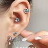 Clavos Cochleares Azules con Lazo, Exquisito Lujo Accesible para Piercing de Oreja, Pendientes Espirales Brillantes, Clavos de Hueso de Oreja de Acero de Titanio, Nicho