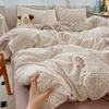 Funda de edredón a cuadros de algodón lavado suave y amigable con la piel, de doble capa, juego de cuatro piezas, ropa de cama, sábanas y sábanas ajustables, juego de tres piezas