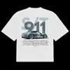 Camiseta Esportiva de Manga Curta com Estampa de Carro Americano para Homens, Letras de Marca da Moda, Ombro Caído, Modelagem Solta, Gola Redonda, Top Casual para Atacado