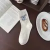 Calcetines de Algodón Absorbentes de Sudor para Mujer Primavera y Verano, Calcetines de Media Pantorrilla con Lazo Estilo Coreano, Calcetines Holgados Dulces con Dibujos de Cachorros