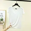 Camiseta de Manga Corta de Modal con Cuello en V para Mujer Verano Talla Grande Delgada Holgada Camiseta Base Interior Sencilla Color Sólido Top para Vestir