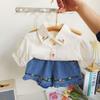 Ai Le Rabbit 2023 Verano Nuevo Conjunto para Niñas Lindo Camisa de Solapa Bordada Más Shorts de Mezclilla Conjunto de Dos Piezas