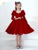 Vestido Longo Vermelho de Manga Longa Outono e Inverno para Meninas Vestido Tutu de Aniversário Infantil Vestido de Apresentação Vestido de Apresentador