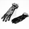 Guantes de Malla Negros para Fiesta Nupcial Europea y Americana Vestido de Halloween Mangas Cortas de Gasa Encaje Guantes de Boda para Mujer