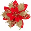 Novo Produto Flor de Natal com Pó Dourado 14cm Decoração de Natal Flor Flor Artificial Acessórios para Guirlanda de Natal Decoração de Árvore de Natal