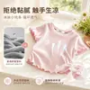 Camiseta Infantil com Borda Franzida, Mangas Curtas Doces, Camisa Base Ribana Elástica Multicor de Verão, Roupa Infantil Versátil, Disponível para Atacado