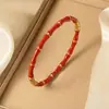Pulsera de acero de titanio para mujer, pulsera de esmalte multicolor con cierre abierto, stock de fábrica al por mayor, pulsera geométrica de acero de titanio con nudo de bambú