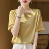 Camiseta de satén de seda con cuello redondo y manga corta para mujer, nueva, holgada, combinable, ligera, transpirable, de media manga, a la moda, para primavera y verano.