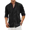 Camisa de Algodón Lino Transfronteriza Cuello 2024 Hombres Europeos y Americanos Casual Botón Verano Vacaciones en la Playa Yama