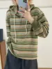 Moletom com Capuz Listrado Color Block Estilo Coreano Primavera 2026 Versátil Estilo Preguiçoso Solto Emagrecedor Casual Malha Top