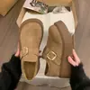 Sapato Birkenstock feminino de sola grossa, totalmente fechado, cor pinho, novo para o outono, casual, versátil, slip-on, aumenta a altura, mocassim Birkenstock