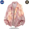 Camisa de manga larga con cuello tie-dye de alta calidad marca NASA para hombre, moda de otoño versátil de corte holgado, camisa de alta gama