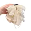 Pinza de garra de malla de encaje y perlas para mujer, scrunchie elegante estilo francés, accesorio para el cabello blanco, pinza para el cabello para peinado semi-recogido, pinza de tiburón