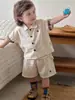 Conjunto de Dos Piezas Delgado de Verano Estilo Coreano para Niños, Camisa y Shorts, Atuendo Elegante y de Alta Gama