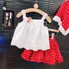 Conjunto de Verão Sem Mangas para Meninas 2026 Novo Estilo Infantil Coreano Doce Renda Top Saia Vermelha Conjunto de Duas Peças