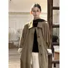 Casaco Trench Coat Midi Cáqui com Gola Outono 2026 para Mulheres, Caimento Relaxado, Casaco Oversized Estilo Old Money