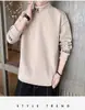 Moletom masculino com gola alta e forro de fleece, camada base espessa, camiseta de manga longa, estilo outono e inverno