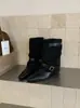 Outono de 2026 Novo Estilo Coreano Retrô Bico Quadrado Patchwork Fivela Botas Curtas Finas Versáteis Emagrecedoras Femininas Botas de Meia-Estação Outono/Inverno